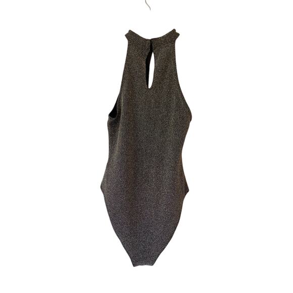 H&M Divided NWOT Womens S Glam Silver Glitter Halter Neck Bodysuit Party Holiday - Picture 2 of 7